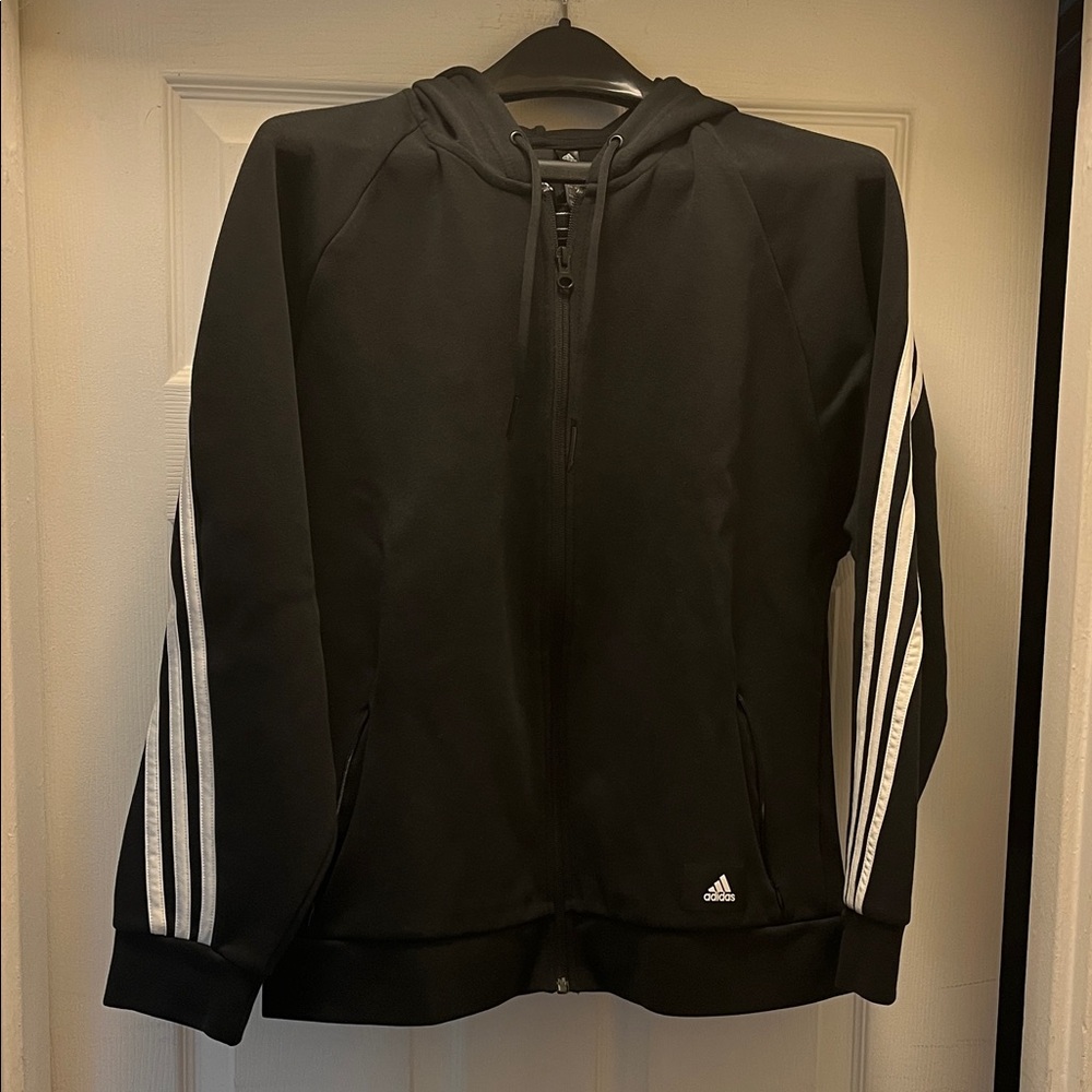 Adidas Black Performance Jacket with White Sleeve Stripes